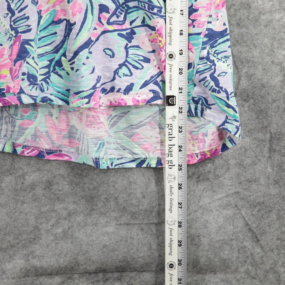 Lilly Pulitzer Shirt Womens Medium V Neck Short Sleeve Floral Tropical Summer - Picture 8 of 10